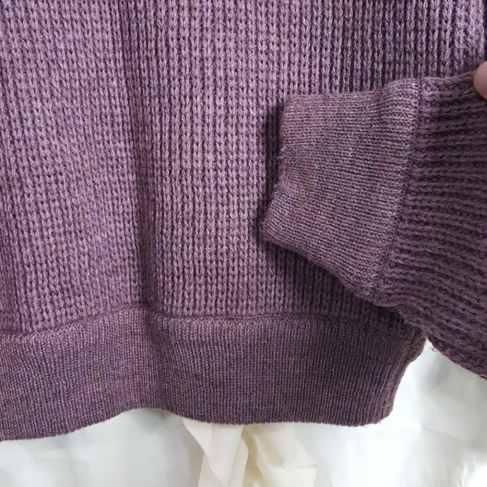 Vintage Chunky Knit Sweater Purple Leather Details Medium Wool Blend - Picture 6 of 6